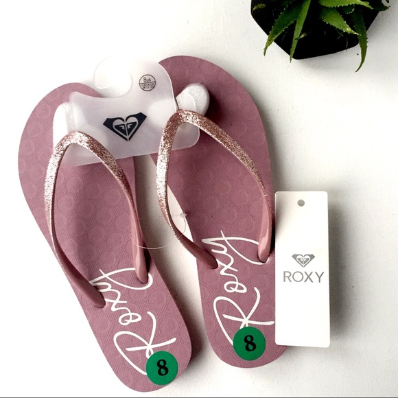 Roxy Pink Glitter Flip Flops 